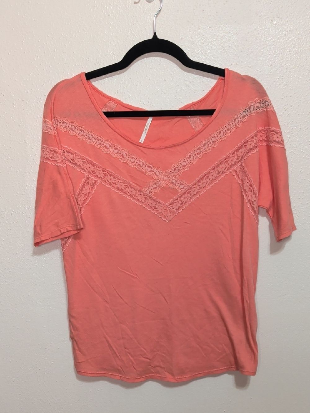 Free People Women's S Lace Inlay Scoop Neck Top - Coral - Picture 2 of 9